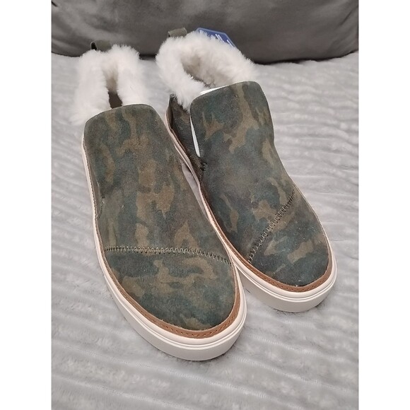 Toms Paxton Slip On Shoe Deep Forest Green Camo Womens Size 7.5 Suede Faux Fur - Picture 10 of 14